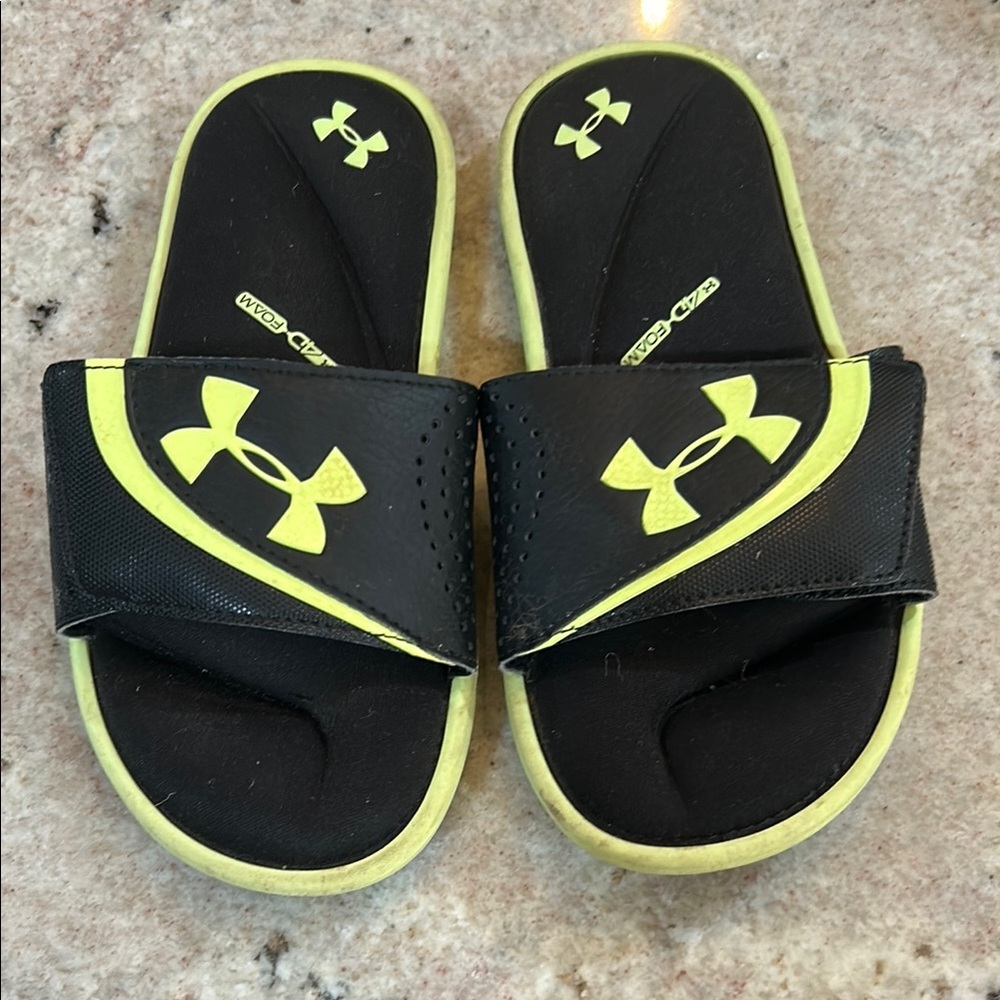 Under Armour Black and Yellow Slide Sandals